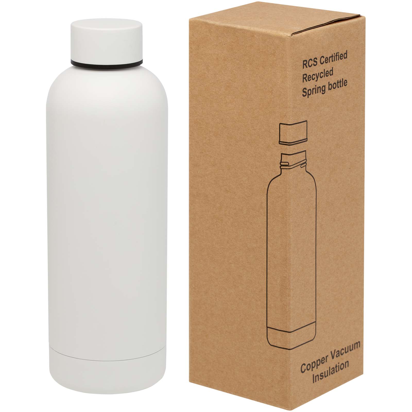 Spring 500 ml RCS sertificēta pudele no pārstrādāta nerūsējošā tērauda ar vara vakuuma izolāciju, Balta