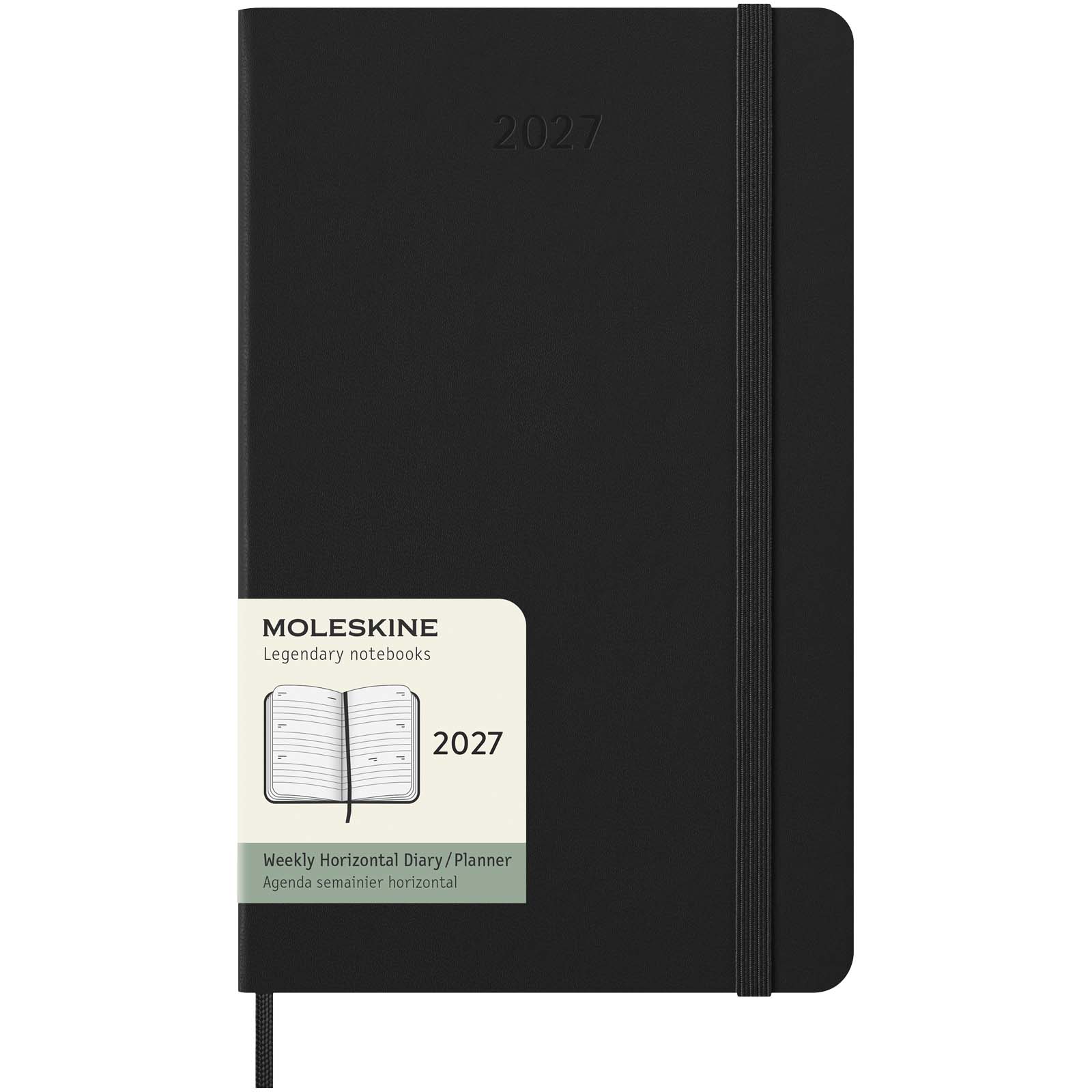 Moleskine horizontāls nedēļas plānotājs cietos vākos, 12 mēneši, L izmērs, Melns