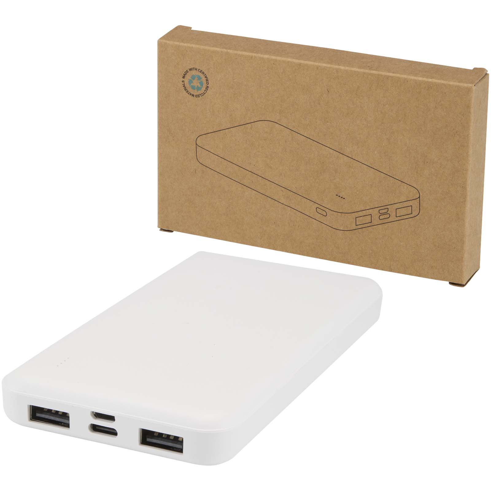 Intan 10.000 mAh 10W ārējais akumulators no pārstrādātas plastmasas, Balta
