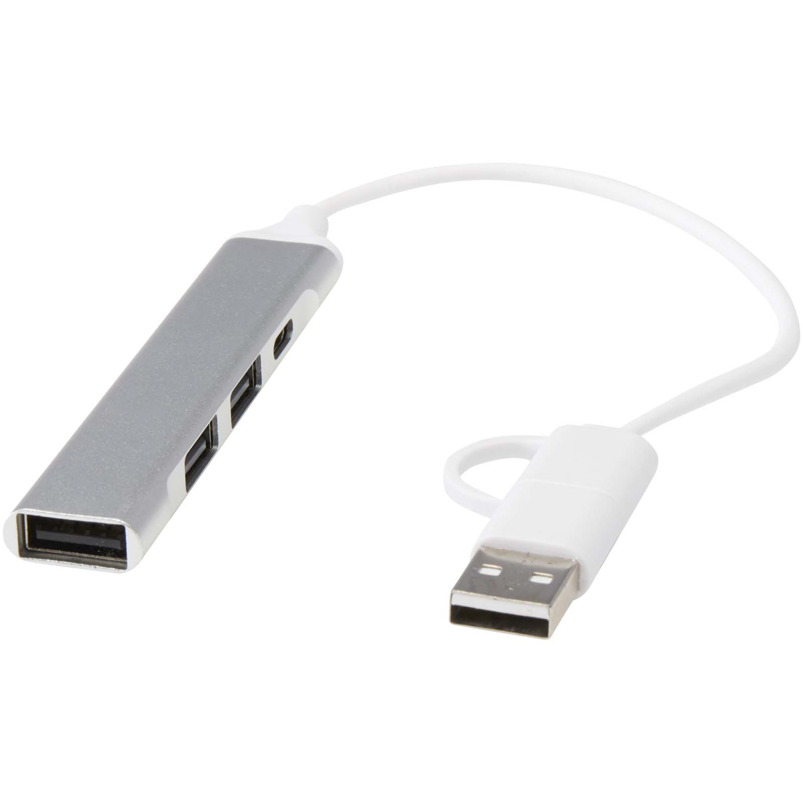 Alkaid 4 portu pārstrādāta alumīnija USB-A un Type-C centrmezgls ar divkāršu ieeju, Sudraba