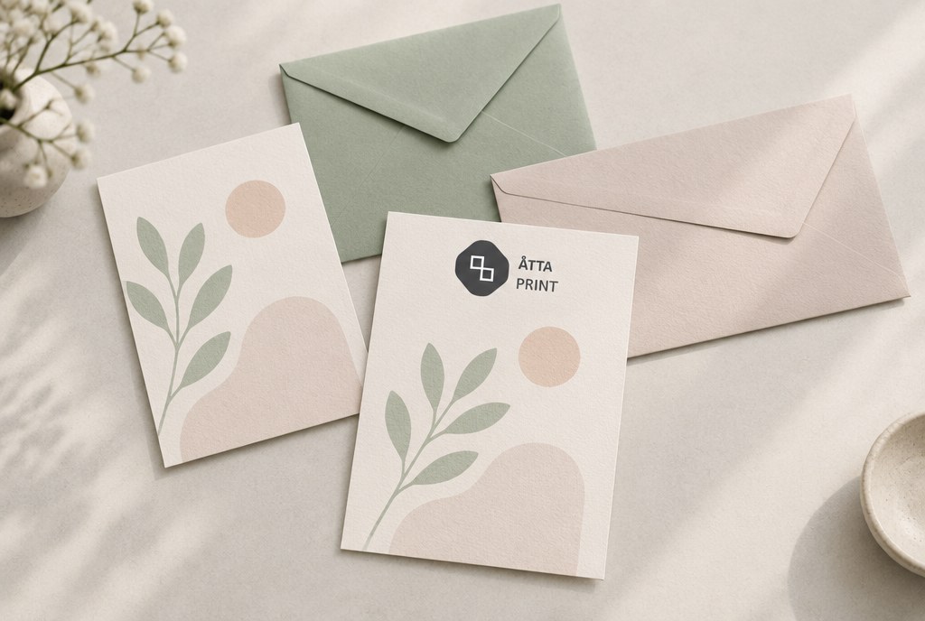 Printed invitations with C6/C5/DL envelopes on a table