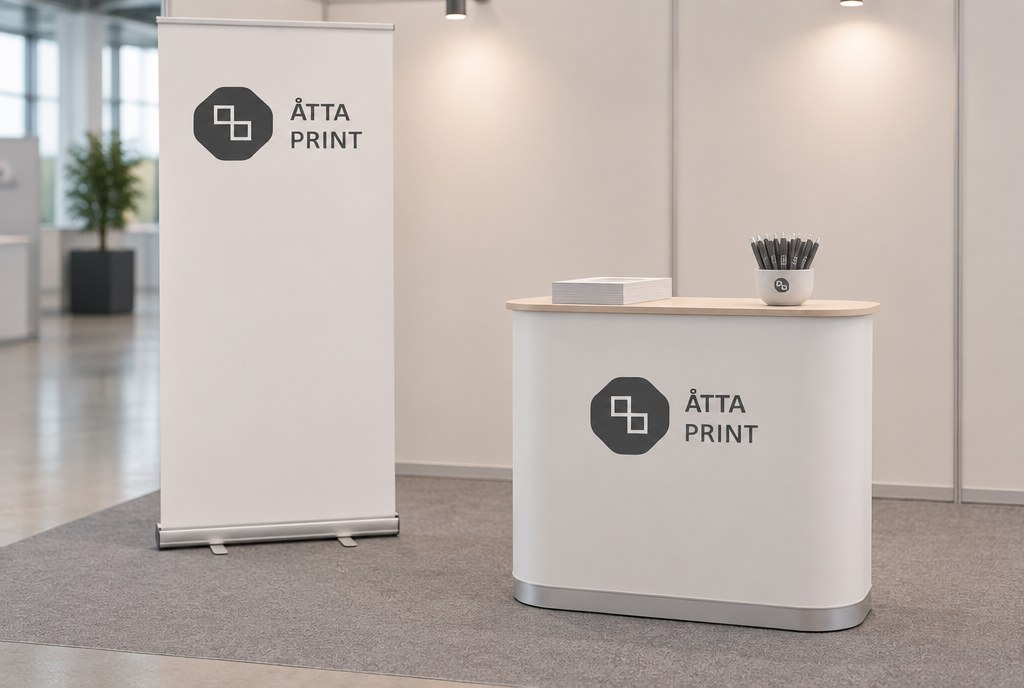 Izstādes stends ar roll-up un leti ar logo