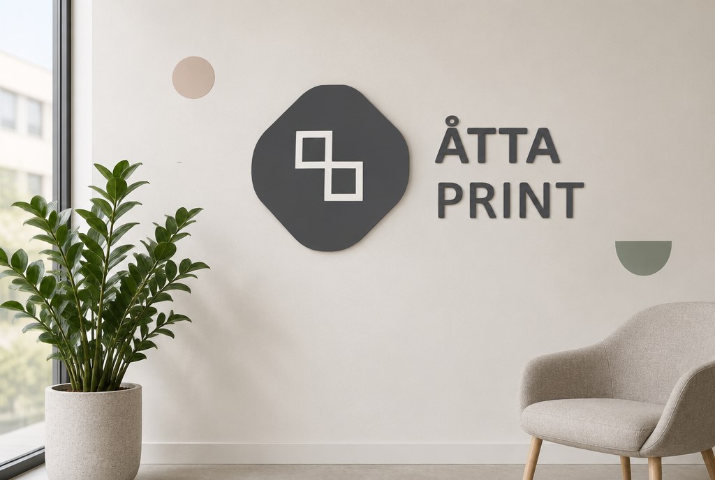 Office wall with a contour-cut logo and value statement sticker