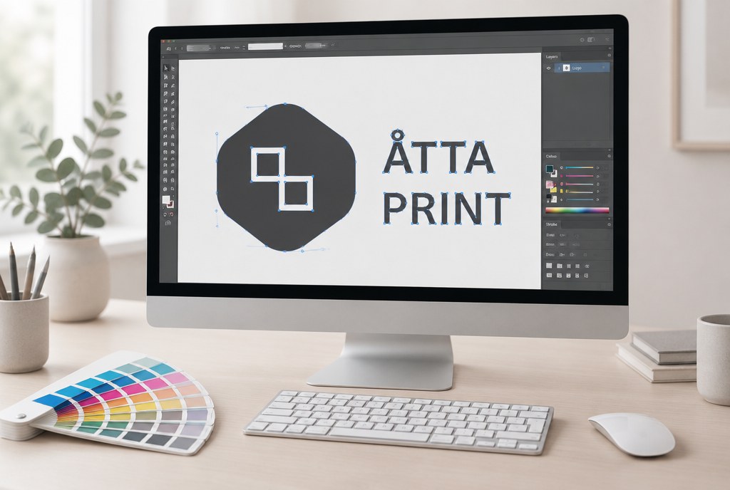 Designer's screen showing a vector file, outlines and a CMYK palette
