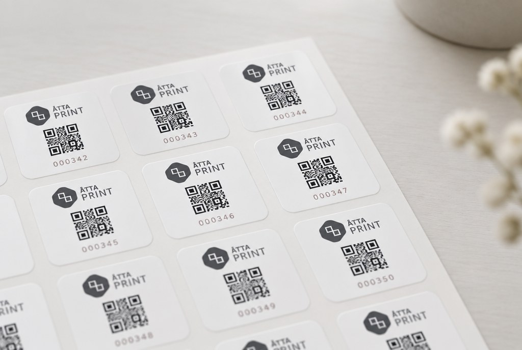 Sheet of numbered QR code stickers on adhesive vinyl