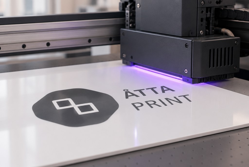 UV printer printing on an acrylic or PVC panel, close-up