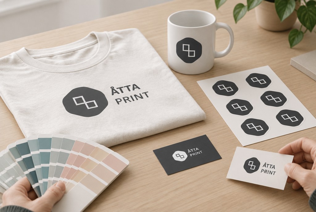 Checking artwork and print samples at a computer with a colour chart