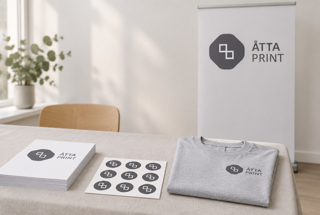 NVO materiāli: flaijeri, uzlīmes, krekls un roll-up ar logo